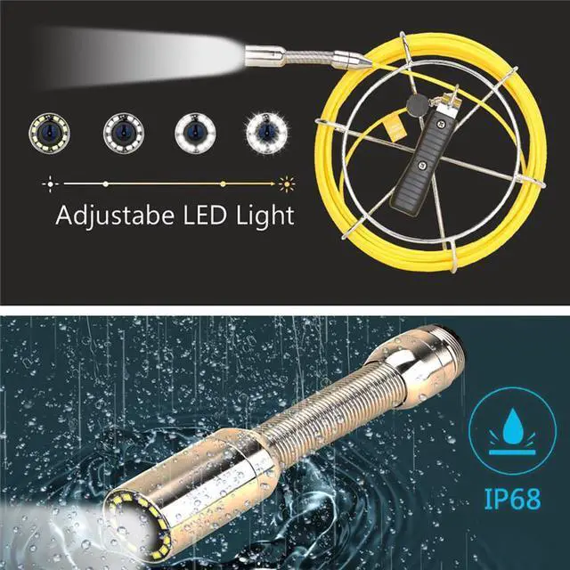 Alt view image 12 of 14 - VisiPower Sewer Pipe Drain Pipe Pipeline Inspection Camera Industrial Endoscope System 9" display, Meter Counter, IP68 12PCS LED Lights for home Blocked draining plumbing Cable length 50m/164ft
