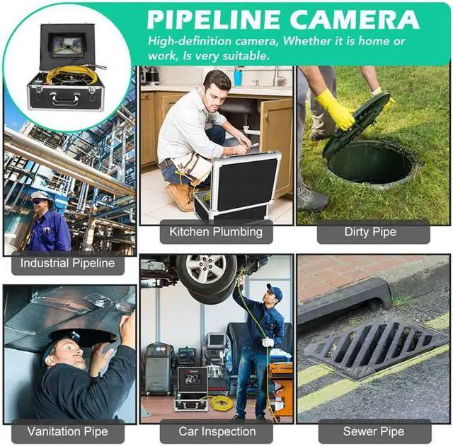 Alt view image 13 of 14 - VisiPower Sewer Pipe Drain Pipe Pipeline Inspection Camera Industrial Endoscope System 9" display, Meter Counter, IP68 12PCS LED Lights for home Blocked draining plumbing Cable length 50m/164ft