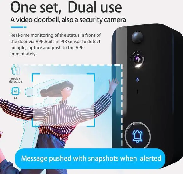 Alt view image 4 of 7 - VisiPower Wireless Doorbell Camera with 4000mAh Battery & Chime,  Motion Detection Smart Doorbell, Night Vision /Visitor Capture/Security WiFi Video Doorbell, Local/Cloud Storage No Subscription