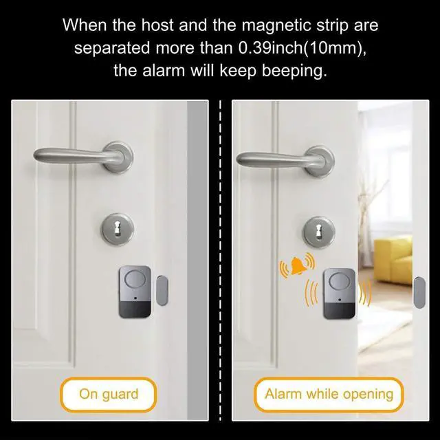 Alt view image 5 of 7 - Portable Door Window Alarm, 120DB Door Alarms, Door Magnetic Strip Home Security Sensor Easy to Install on/Off LED Indication Burglar Anti-Theft for Home Apartment Room Store Kids Safety
