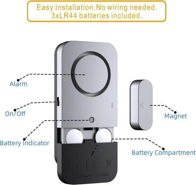 Alt view image 6 of 7 - Portable Door Window Alarm, 120DB Door Alarms, Door Magnetic Strip Home Security Sensor Easy to Install on/Off LED Indication Burglar Anti-Theft for Home Apartment Room Store Kids Safety