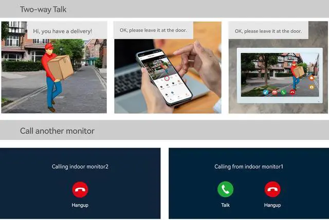 Alt view image 6 of 7 - 2pin-Wired 2MP HD Indoor 7" WiFi Monitor Smart Home Video Doorbell Intercom System, Remote APP Phone Unlock Video Record Motion Detect 2-Way Talk IR Camera Black Door Bell 1x doorbell + 2x 7" Screen