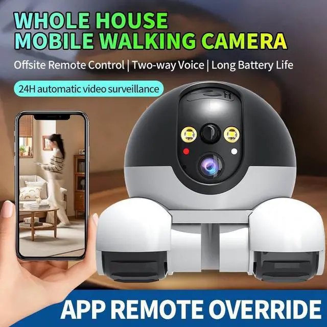 Alt view image 2 of 7 - Movable 2MP+2MP Dual Lens Dual Screen Pet Robot WiFi Smart Home Security Camera P 360°/T 90° Rotation with Battery 2 Way Audio Motion Detection Alerts Full Color Night Vision Cat Dog Camera