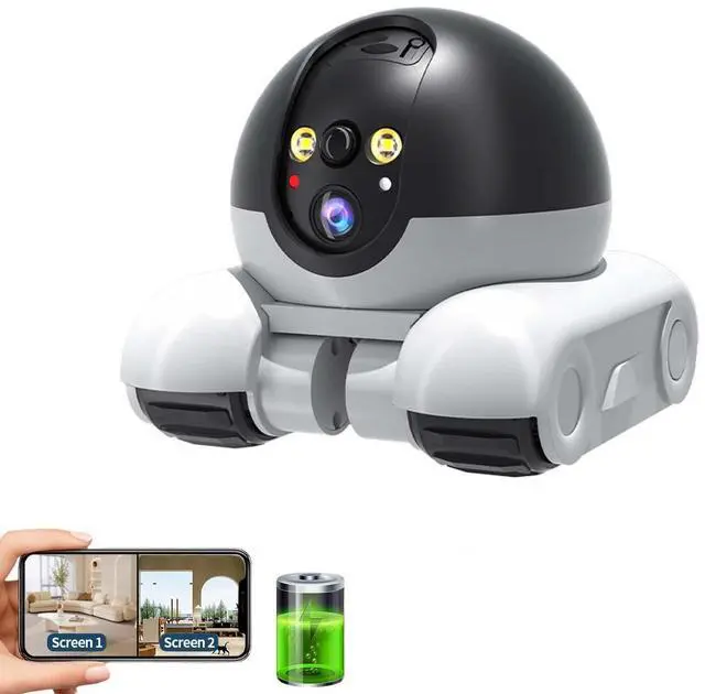 Alt view image 7 of 7 - Movable 2MP+2MP Dual Lens Dual Screen Pet Robot WiFi Smart Home Security Camera P 360°/T 90° Rotation with Battery 2 Way Audio Motion Detection Alerts Full Color Night Vision Cat Dog Camera