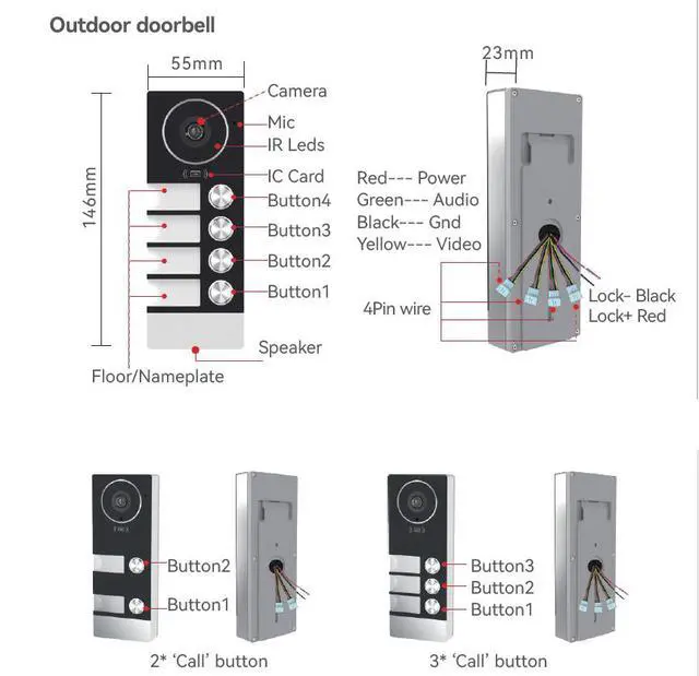 Alt view image 6 of 7 - visiPower 4 Units 4-pin Wired WiFi Apartment Video Intercom Doorbell System, 2MP 10" Touch Monitor,TUYA Smart APP Motion Detect Unlock, 2-Way Talk Night Vision Visual Doorbell (1 Doorbell+4 Monitor)