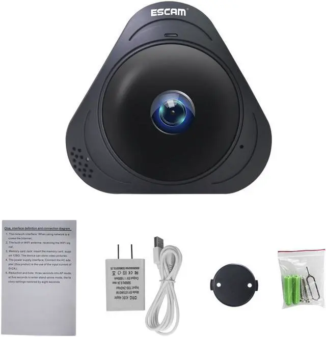 Alt view image 3 of 4 - ESCAM Q8 WIFI 1.3MP IR 360° Fisheye Panoramic IP Camera Built in mic & Speaker Black Color