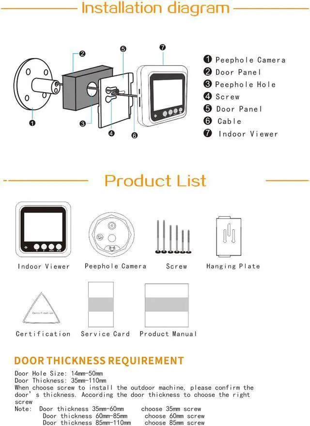 Alt view image 3 of 7 - Danmini W5 2.4inch Color Screen No Disturb Peephole Viewer