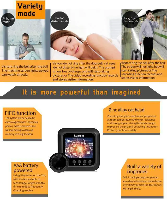 Alt view image 5 of 7 - Danmini W5 2.4inch Color Screen No Disturb Peephole Viewer