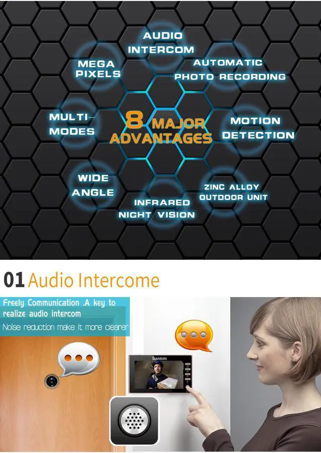 Alt view image 7 of 7 - 3MP 4.5" Color Screen 170 degrees wide angle Doorbell No Disturb Peephole Viewer