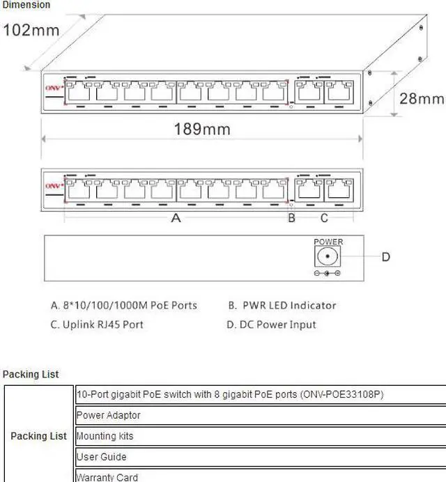 Alt view image 5 of 5 - 10-Port Gigabit PoE Switch with 8 Gigabit PoE Ports  automatic adjustment RJ45 ports Support PoE Standard IEEE 802.3af/at