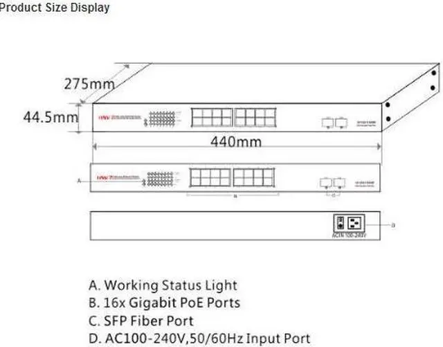 Alt view image 7 of 7 - ONV-POE33016PF 18-Port Gigabit PoE Switch with 16 Gigabit PoE Ports with IEEE 802.3af Standard 15.4W
