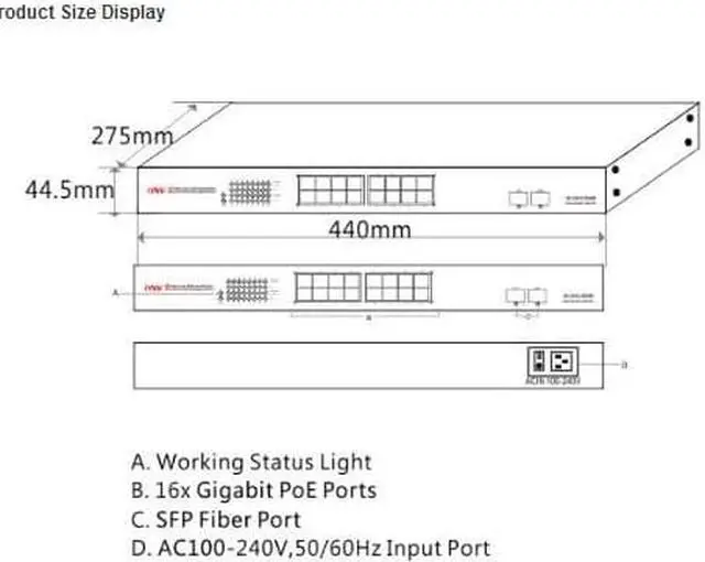 Alt view image 6 of 7 - ONV-POE33016PF-at 18-Port Gigabit PoE Switch with 16 Gigabit PoE Ports and 2 Gigabit Fiber Ports support IEEE 802.3at Standard 30W