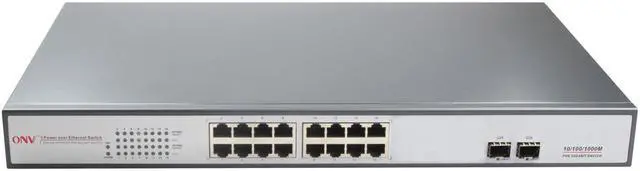 Main image of ONV-POE33016PF-at 18-Port Gigabit PoE Switch with 16 Gigabit PoE Ports and 2 Gigabit Fiber Ports support IEEE 802.3at Standard 30W