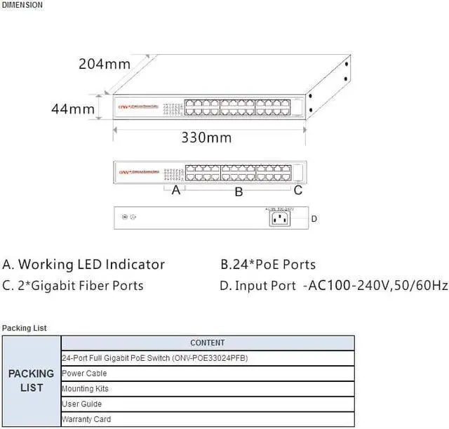 Alt view image 5 of 6 - ONV-POE33024PFB 24*10/100M PoE Ports + 2*10/100/1000M SFP Ports PoE Switch support IEEE802.3af/at