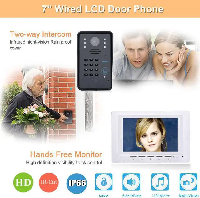 Alt view image 5 of 7 - 7 Inch RFID Password Video Door Phone Intercom Doorbell With IR Camera 1000 TV Line Access Control System