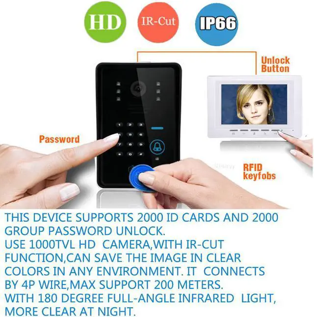 Alt view image 6 of 7 - 7 Inch RFID Password Video Door Phone Intercom Doorbell With IR Camera 1000 TV Line Access Control System