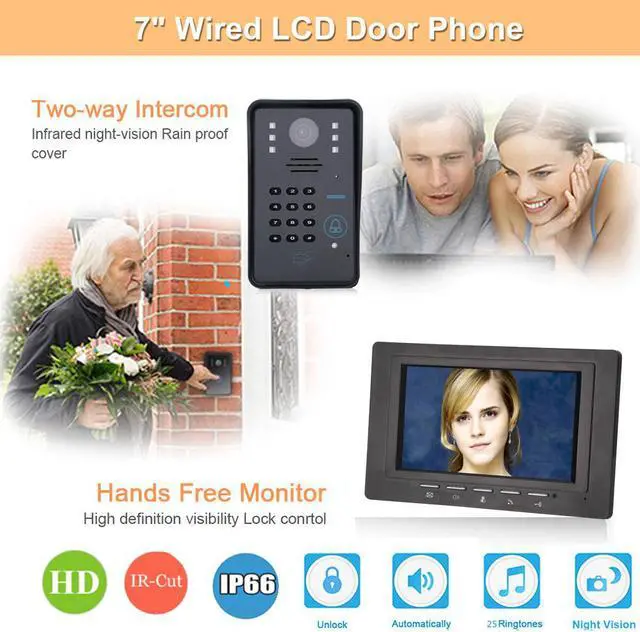 Alt view image 4 of 7 - 7 inch color TFT LCD Video Door Phone Intercom Doorbell With IR Camera 1000 TV Line