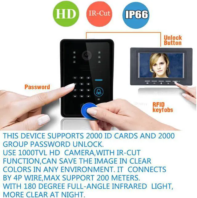 Alt view image 5 of 7 - 7 inch color TFT LCD Video Door Phone Intercom Doorbell With IR Camera 1000 TV Line