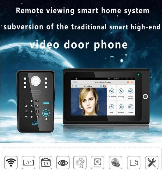 Main image of 7inch HD digital monitor Smart Wifi wireless video intercom doorbell with burglar alarm access control
