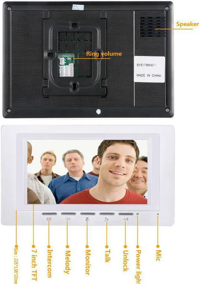 Alt view image 6 of 7 - 7 inch TFT LCD Monitor Color Video Door Phone Intercom Doorbell System IR Outdoor Camera Doorphone