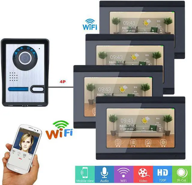 Main image of 7 inch 4 Monitors Wired /Wireless Wifi Video Door Phone Doorbell Intercom System with  IR-CUT HD 1000TVL Wired Camera Night Vision Support Remote APP