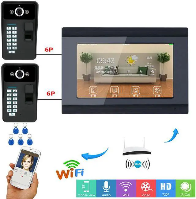 Main image of 7inch TFT LCD Wired / Wireless Wifi Fingerprint RFID Password Video Door Phone Doorbell Intercom Entry System Remote APP with 2 X IR-CUT 1000TVL Wired Camera Night Vision