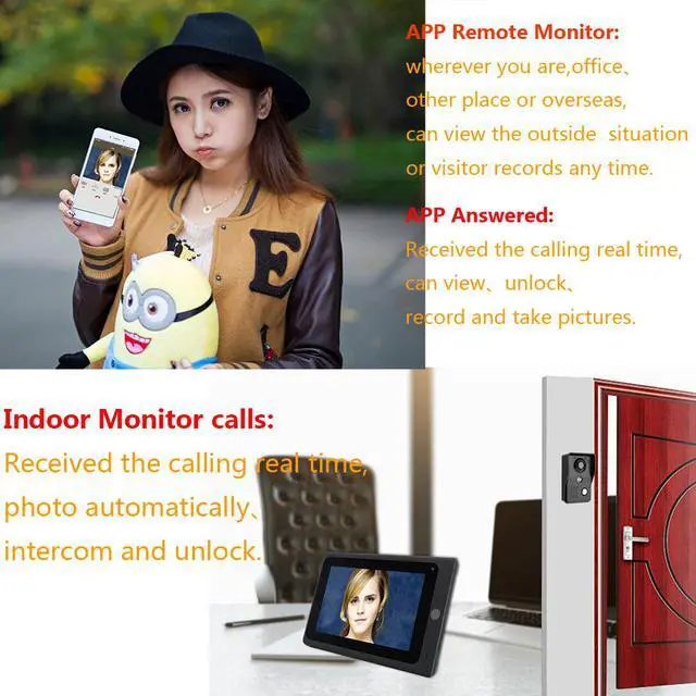 Alt view image 6 of 7 - 7inch TFT LCD Wired / Wireless Wifi Fingerprint RFID Password Video Door Phone Doorbell Intercom Entry System Remote APP with 2 X IR-CUT 1000TVL Wired Camera Night Vision