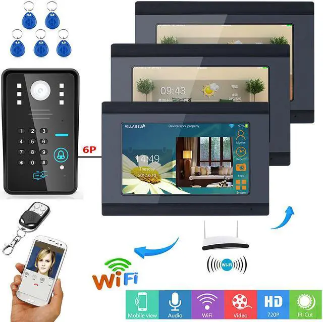 Main image of 7inch 3 Monitors Wired / Wireless Wifi RFID Password Video Door Phone Doorbell Intercom with IR-CUT 1000TVL Wired Camera Remote APP unlocking