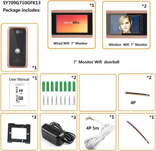 Alt view image 4 of 7 - 7inch 3 Monitors Wired Wifi Video Door Phone Doorbell Intercom Entry System with 1000TVL Wired Camera Night Vision Support Remote APP intercom/unlocking/Recording/Snapshot