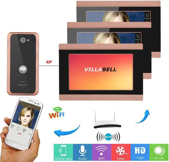 Main image of 7inch 3 Monitors Wired Wifi Video Door Phone Doorbell Intercom Entry System with 1000TVL Wired Camera Night Vision Support Remote APP intercom/unlocking/Recording/Snapshot