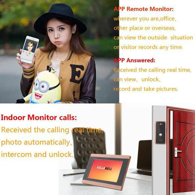 Alt view image 7 of 7 - 7inch 3 Monitors Wired Wifi Video Door Phone Doorbell Intercom Entry System with 1000TVL Wired Camera Night Vision Support Remote APP intercom/unlocking/Recording/Snapshot