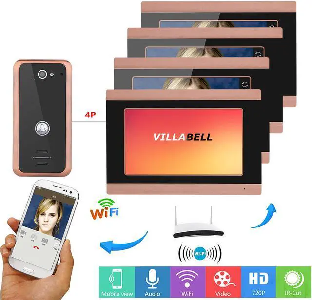 Main image of 7inch 4 Monitors Wired Wifi Video Door Phone Doorbell Intercom Entry System with 1000TVL Wired Camera Support IOS/Android system mobile phone