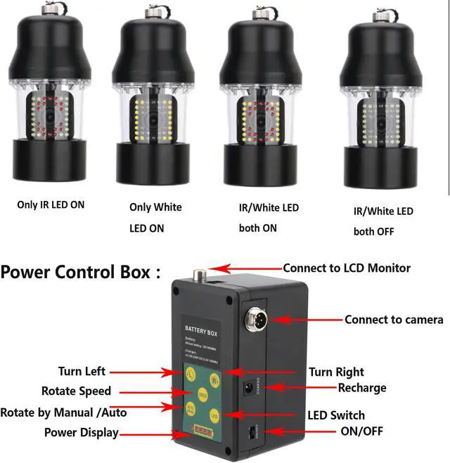 Alt view image 6 of 7 - VisiPower 7" Monitor Underwater Fishing Video Camera Fish Finder IP68 Waterproof 38 LEDs 360 Degree Rotating Camera, Cable Length 20m/65ft