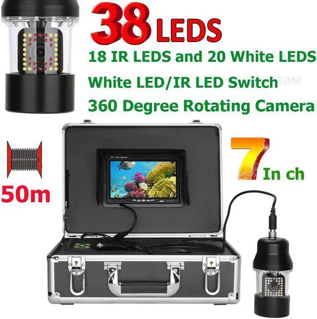 Main image of VisiPower 7" Monitor Underwater Fishing Video Camera Fish Finder IP68 Waterproof 38 LEDs 360 Degree Rotating Camera, Cable Length 50m/164ft