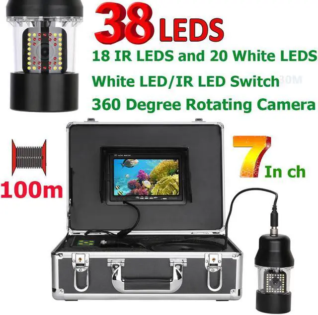 Main image of VisiPower 7" Monitor Underwater Fishing Video Camera Fish Finder IP68 Waterproof 38 LEDs 360 Degree Rotating Camera, Cable Length 100m/328ft
