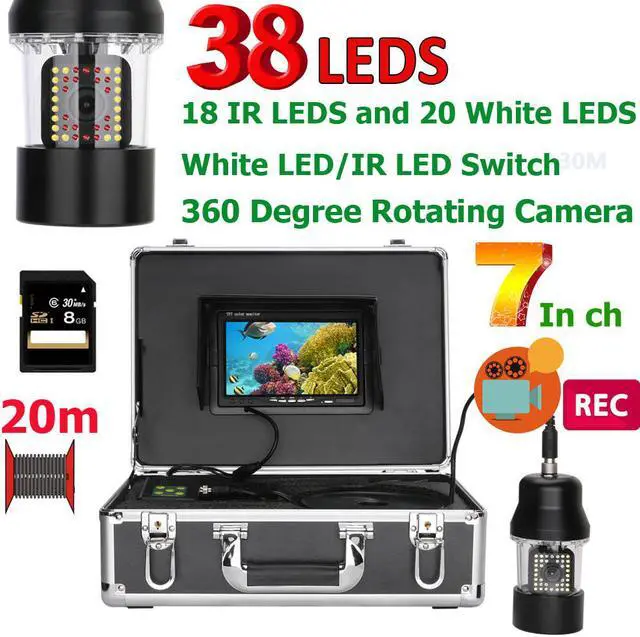 Main image of VisiPower 7" Monitor DVR Video Recording 20m Underwater Fishing Video Camera Fish Finder IP68 Waterproof 38 LEDs 360 Degree Rotating Camera, Cable Length 20m/64ft