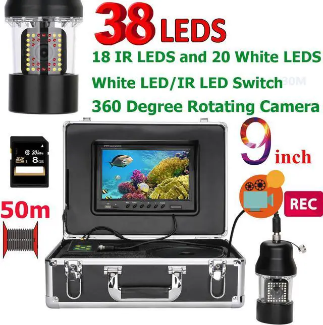 Main image of 9 Inch DVR Recorder 50m Underwater Fishing Video Camera Fish Finder IP68 Waterproof 38 LEDs 360 Degree Rotating Camera