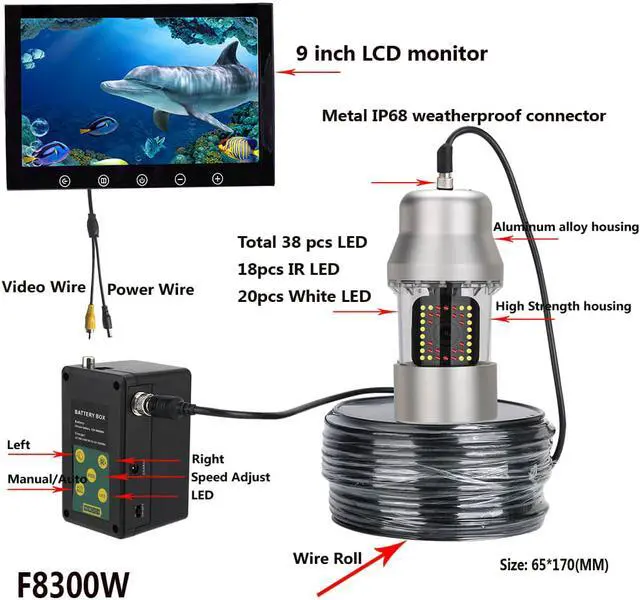 Alt view image 5 of 7 - 9 Inch 20m Underwater Fishing Video Camera Fish Finder IP68 Waterproof 38 LEDs 360 Degree Rotating Camera