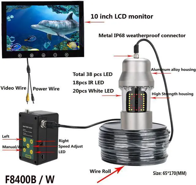 Alt view image 4 of 7 - 10 Inch 50m Underwater Fishing Video Camera Fish Finder IP68 Waterproof 38 LEDs 360 Degree Rotating Camera