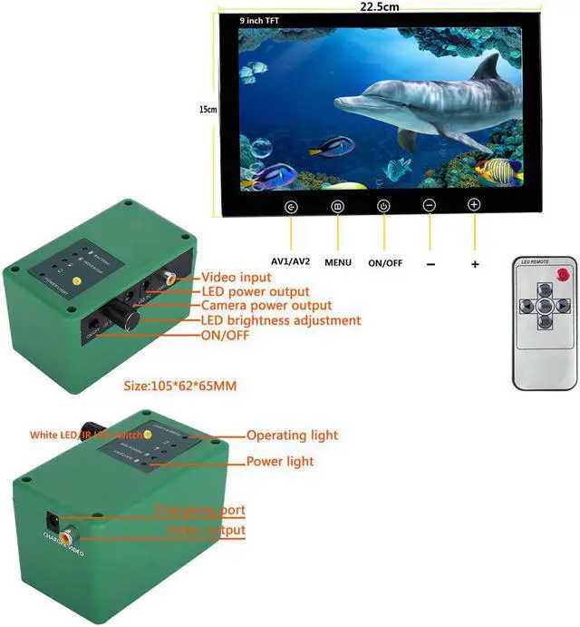 Alt view image 2 of 7 - VisiPower 9 Inch 1000TVL Fish Finder Underwater Fishing Camera 15pcs White  LEDs + 15pcs Infrared Lamp For Ice/Sea/River Fishing, Cable Length 30m/98ft