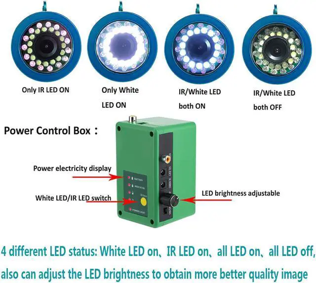 Alt view image 7 of 7 - VisiPower 9 Inch DVR Video Recording 1000TVL Fish Finder Underwater Fishing Camera 15pcs White  LEDs + 15pcs Infrared Lamp For Ice/Sea/River Fishing, Cable Length 30m/98ft