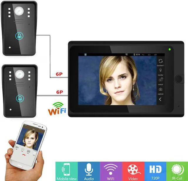 Main image of 7inch Wired / Wireless Wifi IP Video Door Phone Doorbell Intercom with 2 X 1000TVL Wired Camera Remote APP unlocking