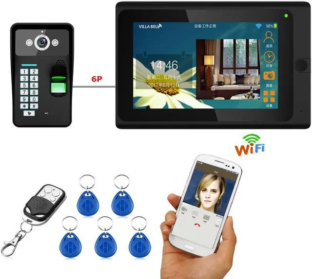 Main image of 7inch Wired / Wireless Wifi Fingerprint RFID Password Video Door Phone Doorbell Intercom with 1000TVL Wired Camera