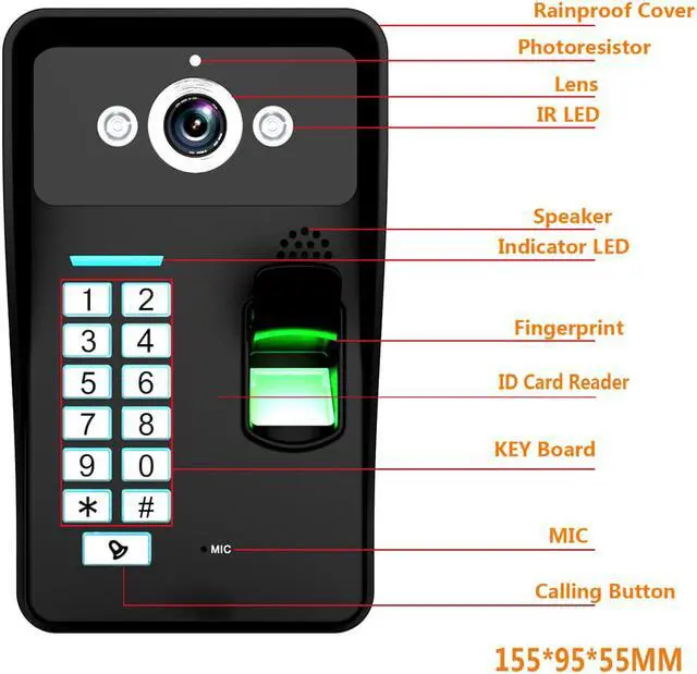 Alt view image 6 of 7 - 7inch Wired / Wireless Wifi Fingerprint RFID Password Video Door Phone Doorbell Intercom with 1000TVL Wired Camera