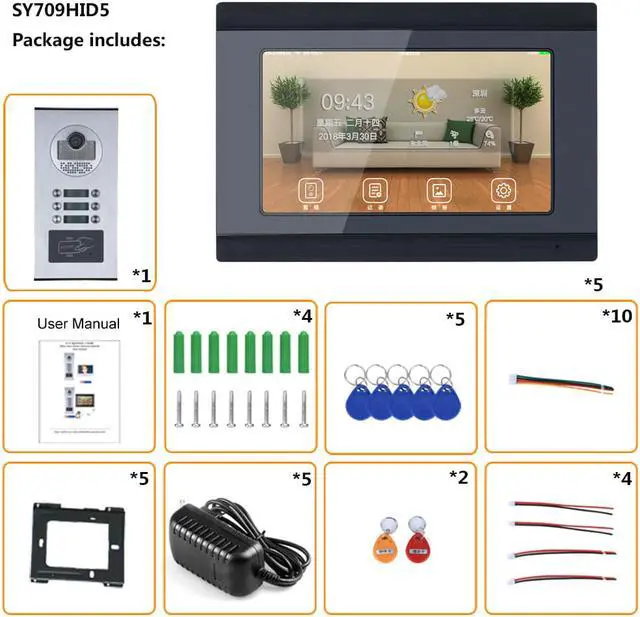 Alt view image 2 of 14 - 7inch Record Wired Wifi 5 Apartment/Family Video Door Phone Intercom System doorbell