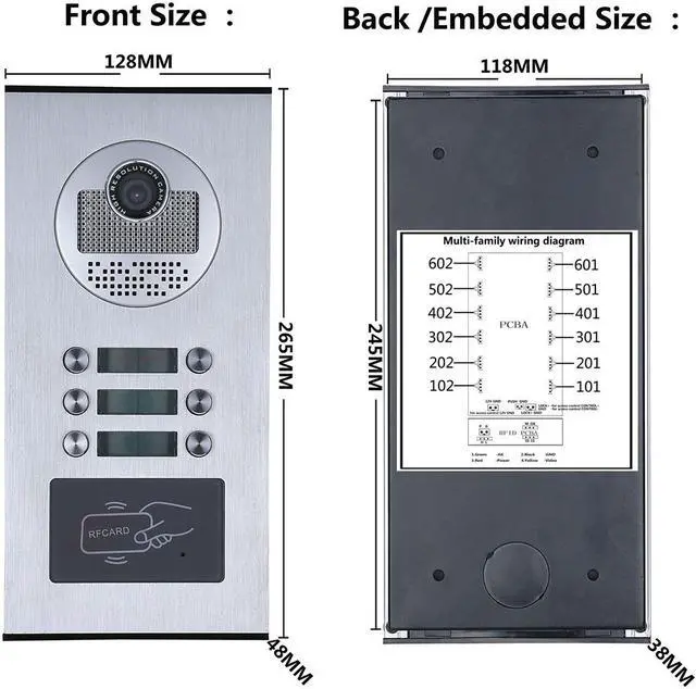 Alt view image 4 of 7 - 6 Units Apartment Doorbell, 7" LCD Monitor Wired Door RFID Multi-family Doorbell Home Apartment Video Intercom System, Monitor Control Unlocking, 2-Way Audio for Home Apartment, 1 doorbell + 6 monitor