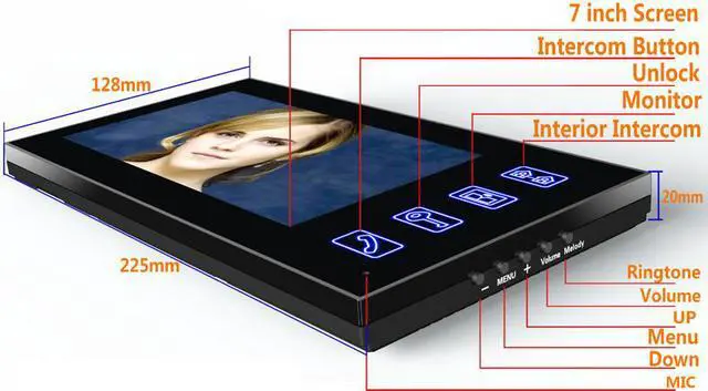 Alt view image 2 of 7 - 6 Units Apartment Doorbell, 7" LCD Monitor Wired Door RFID Multi-family Doorbell Home Apartment Video Intercom System, Monitor Control Unlocking, 2-Way Audio for Home Apartment, 1 doorbell + 6 monitor