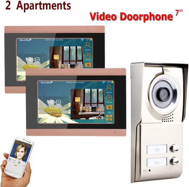 Main image of 7inch Record wireless Wifi 2 Apartments Video Door Phone Intercom System IR-CUT HD 1000TVL Camera Doorbell with 2 button 2 Monitor Waterproof