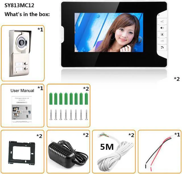 Alt view image 7 of 7 - 7inch TFT 2 Apartments Video Door Phone Intercom System IR-CUT HD 1000TVL Camera Doorbell Camera with 2 button 2 Monitor Waterproof