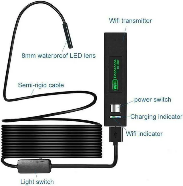 Alt view image 3 of 7 - 10M WiFi 1200P Waterproof 2MP Wireless Endoscope Adjustable Inspection Camera For Android IOS Smartphone